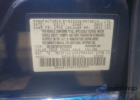 2017 Nissan Sentra S из США, поврежденный, VIN 3N1AB7AP0HY289209